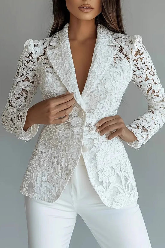 Fashionable Casual Elegant Lace V-Neck Sheer Blazer for Women 