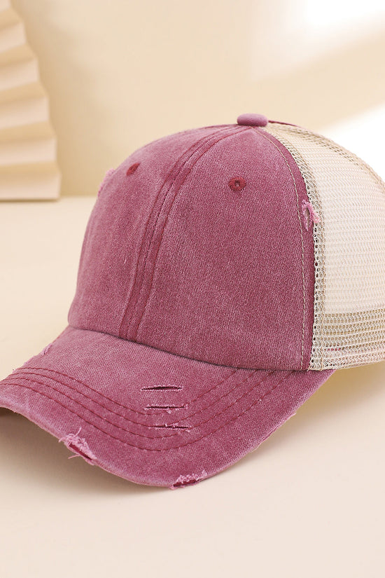 Solid-color, Frayed, Washed-out, Distressed, Mesh-patterned Cap - A Trendy, Youthful, Versatile Baseball Cap That Suits Both Daily Commuting And Outdoor Activities. 