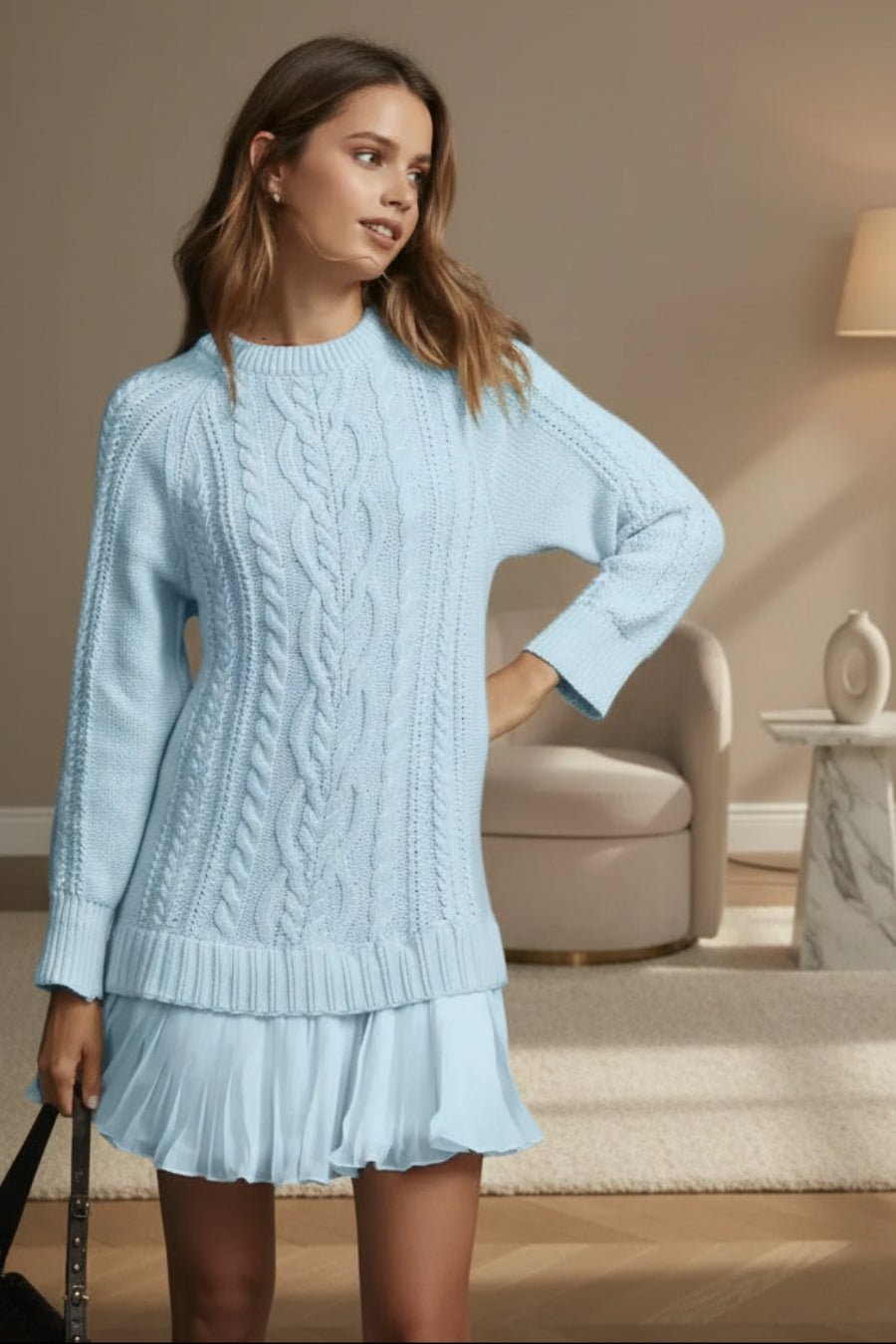 Comfortable Casual Fashion Knit Sweater with Cable Pattern for Women 