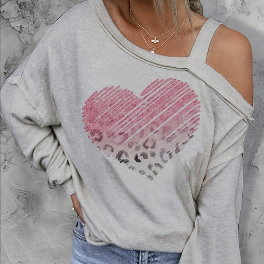 Ladies' Off Shoulder Long Sleeved Printed Love Hoodie CJ US