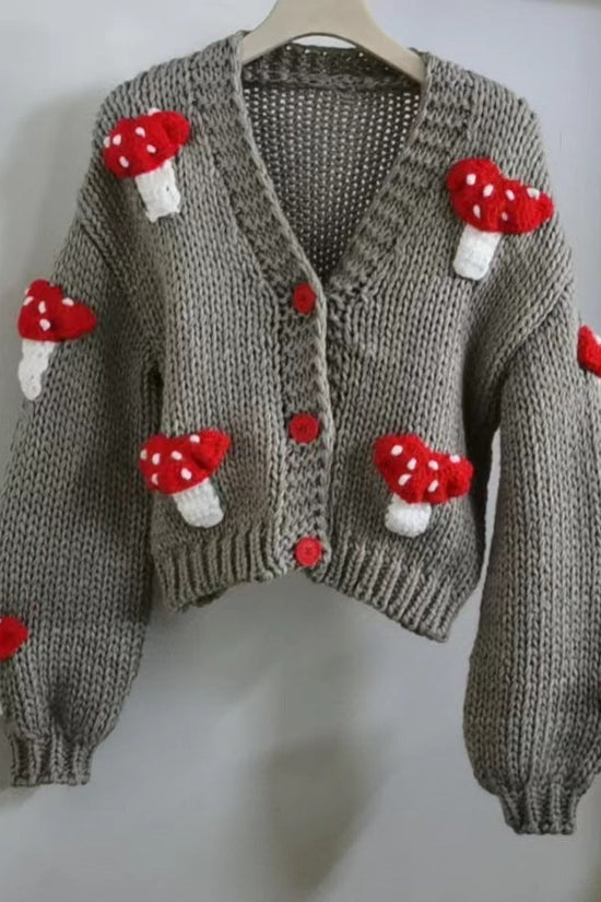 Loose Sweet Tridimensional Mushroom Crochet Short Sweater Cardigan CJ