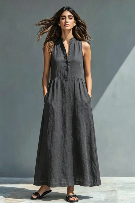 Resort-style Stand-collar Maxi Dress 