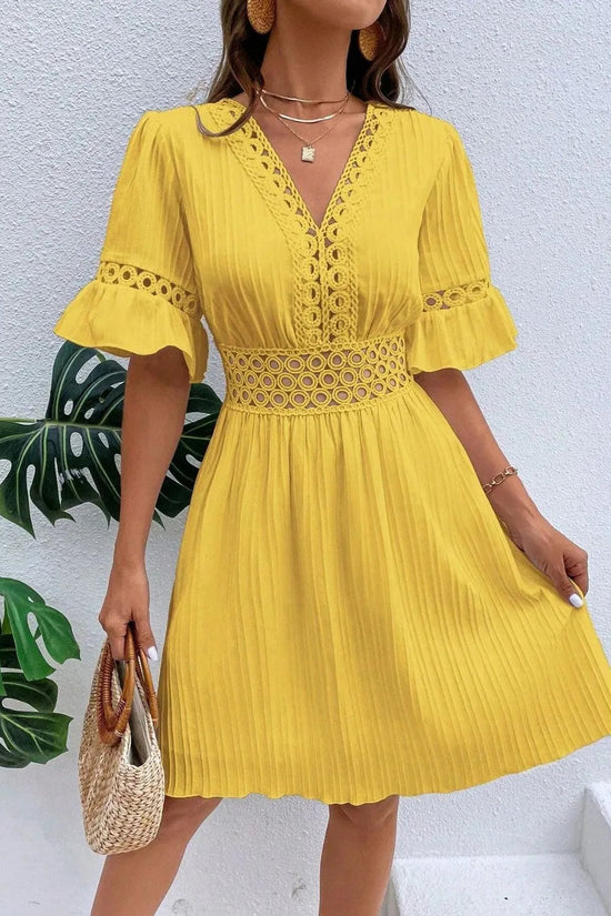 Cutout V-Neck Flounce Sleeve Mini Dress 