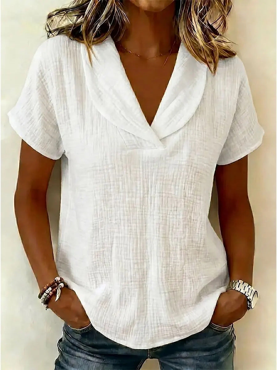Women's Knitted Short-Sleeve Top With Butterfly Collar 