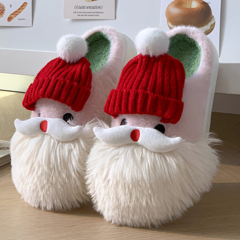 Cute Christmas Santa Claus Home Slippers Winter Warm Indoor Non-slip Floor Plush Shoes For Women CJ