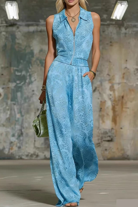 Printed Zip-up Sleeveless Jumpsuit 