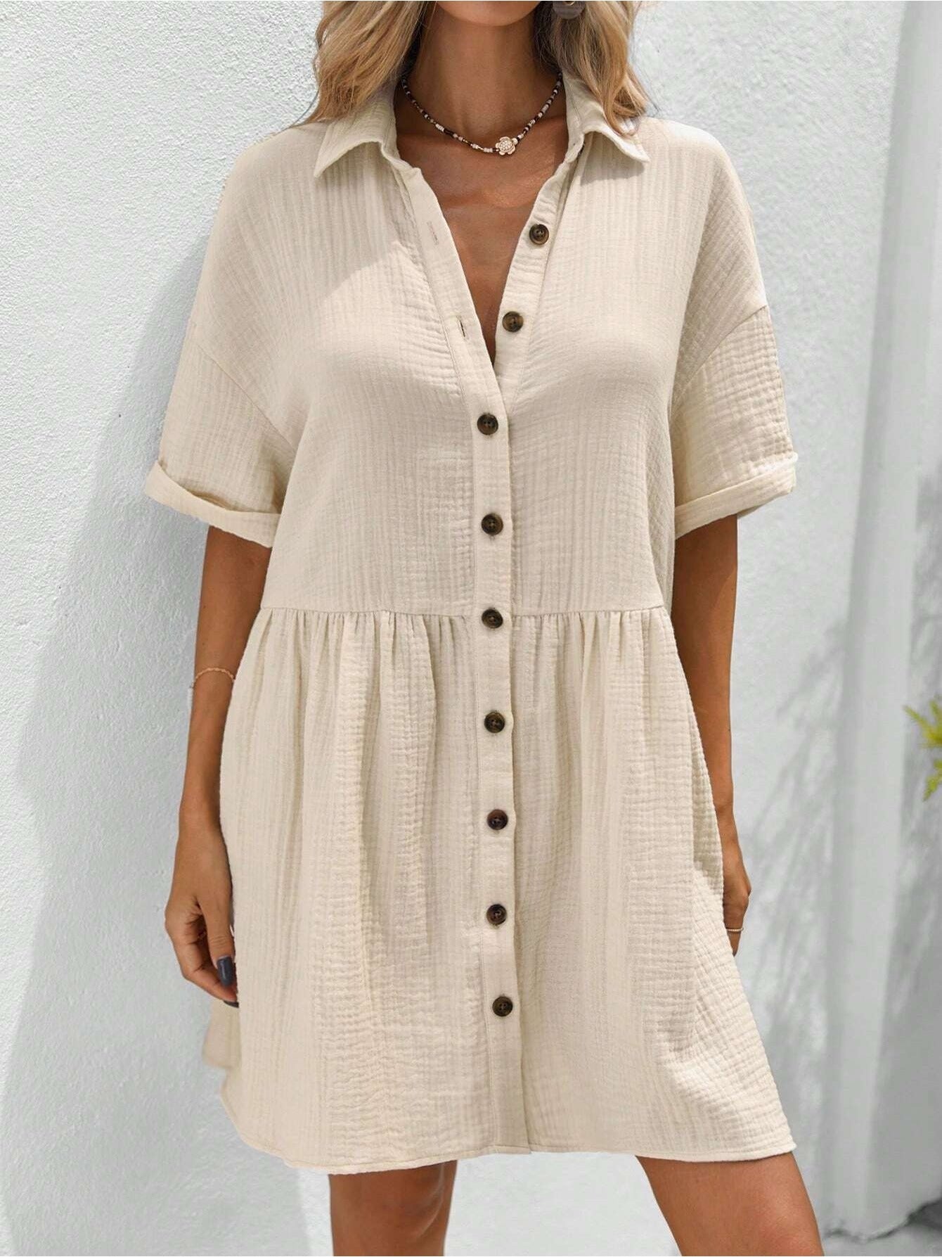 Women’s Ruffle Hem Shirt Dress – Loose Fit Summer Holiday Style CJ US