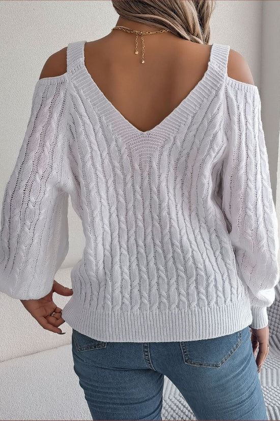 Real Shot Autumn-Winter 2025 Casual Solid Color Fried Dough Twists Off Shoulder Lantern Sleeve Sweater CJ US