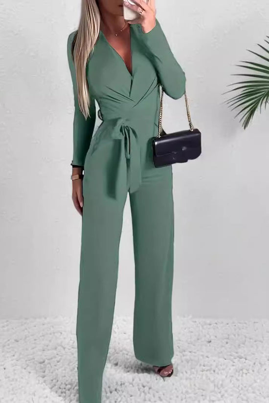 Ladies' Fashionable Slim Fit Sexy V-neck Long Sleeved Slimming Jumpsuit 