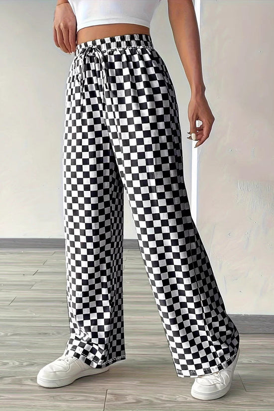 Checkerboard High-Waisted Wide Leg Pants 