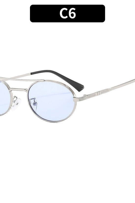 Retro Oval Fashionable Dual-Beam Metal Sunglasses For Sun Protection 
