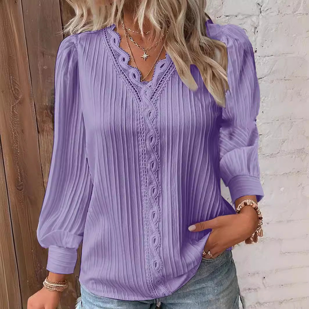 Women’s Lace-Trim V-Neck Blouse 