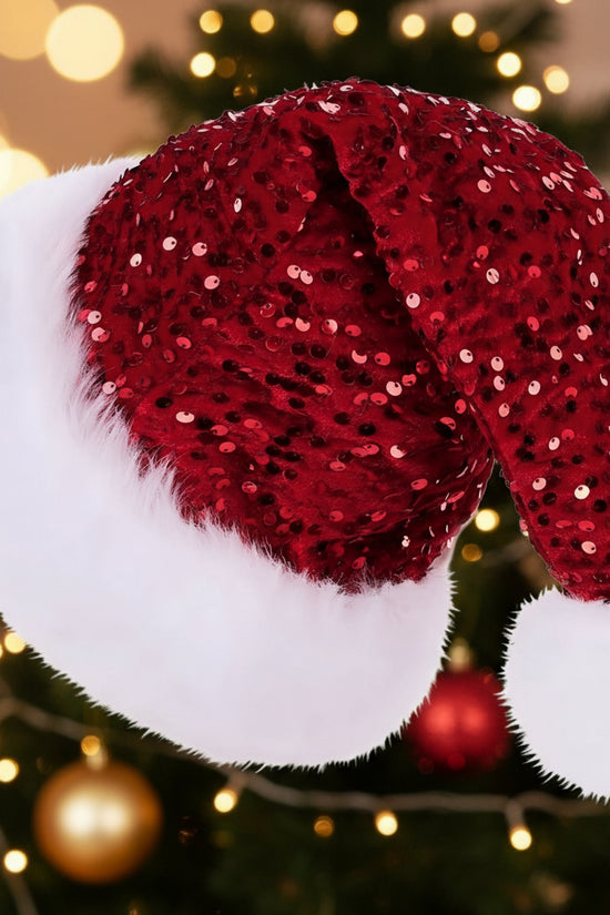 Christmas Hat Red Paillette Bowknot Plush Decorative Hat CJ