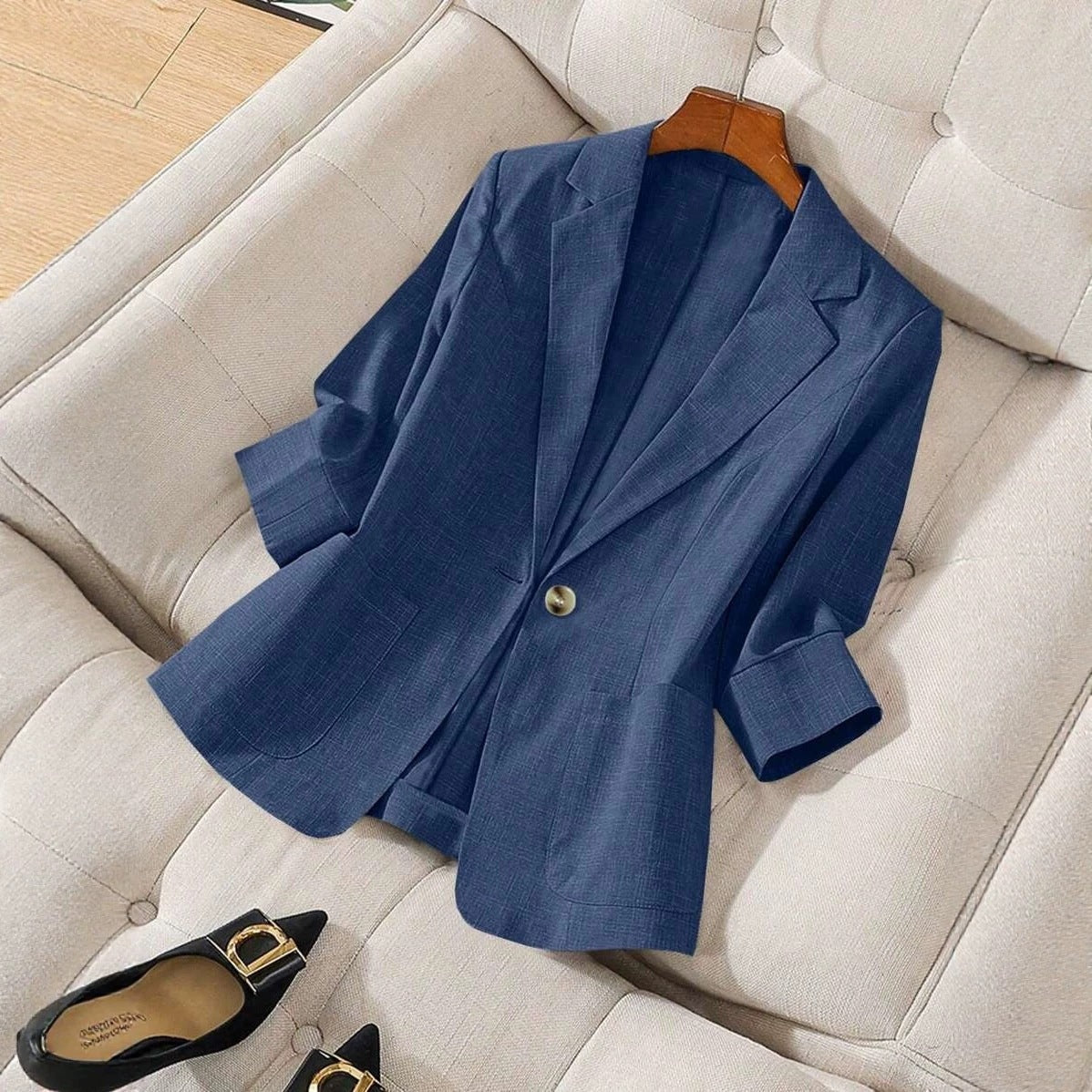 Solid color pocket small suit jacket women's button up top 