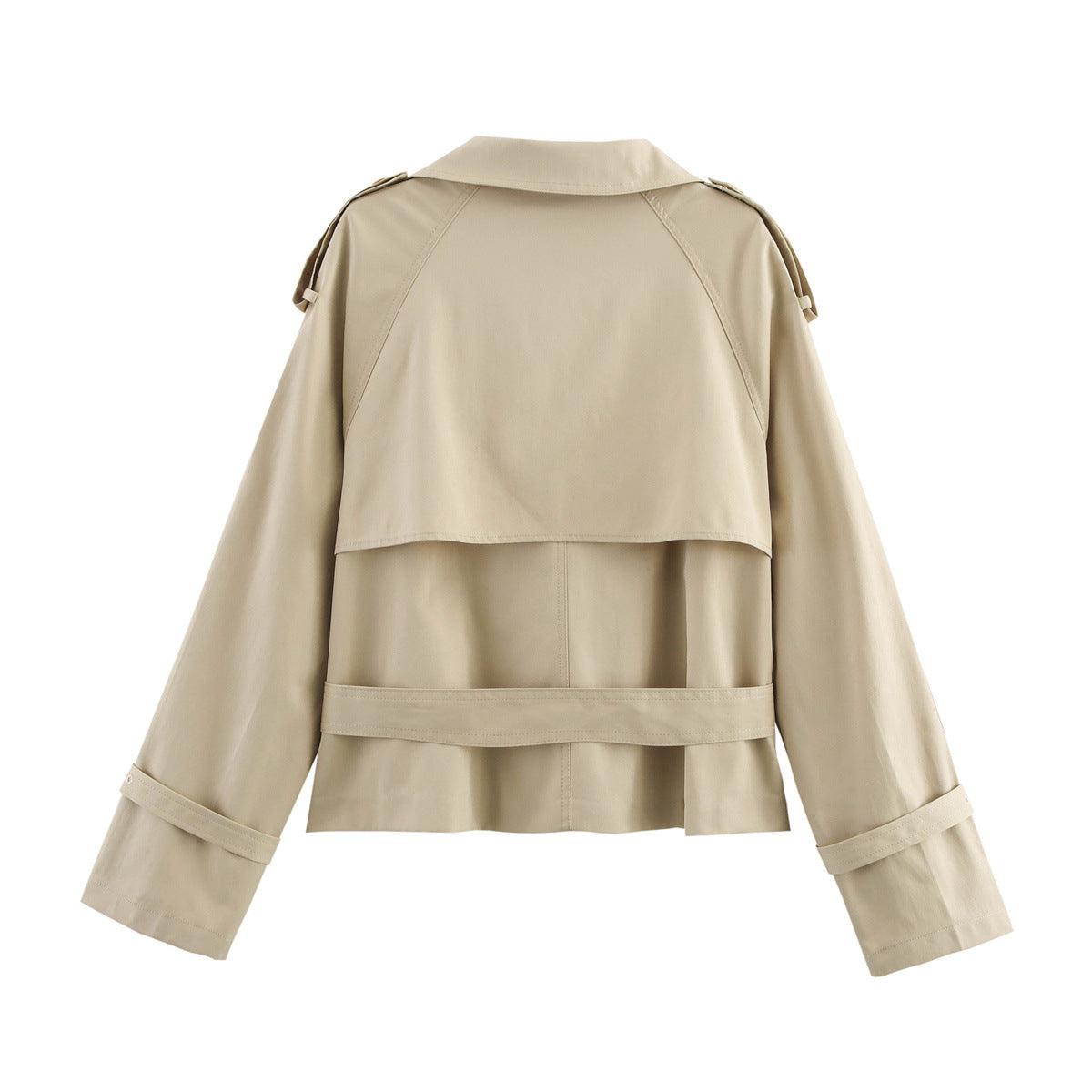 Notch-collar Short Trench Coat For Women With Belt Buckle Detailing 