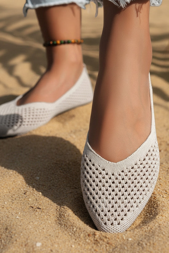 Womens Solid-Colored Pointed-Toe Flat Shoes Casual Fabric Flyknit Loafers 