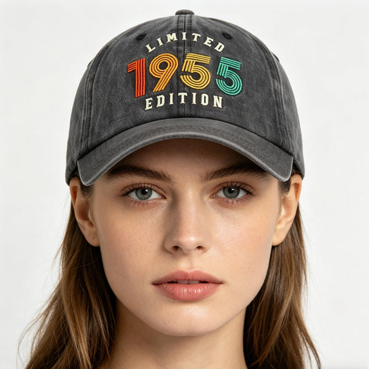 1955 Limited Edition Embroidered Vintage Baseball Cap – Retro Washed Distressed Hat 