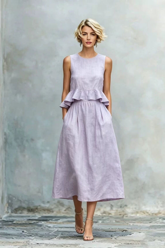 Sleeveless Crew-Neck High-Waisted Ruffle-Trim Resort-Style Dress 