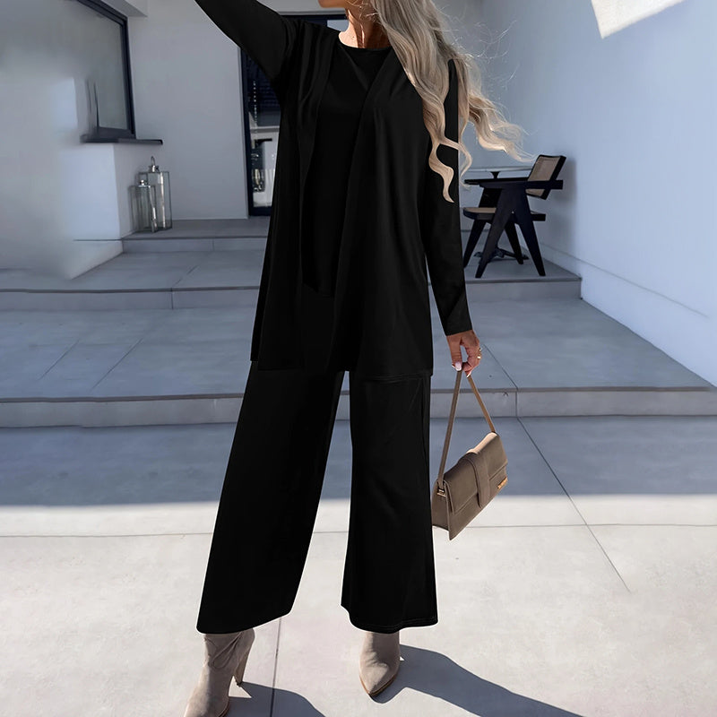 Women's Plus Size Casual 3-Piece Set Open Front Cardigan Sleeveless Vest Pants Solid Color Lounge Set CJ US