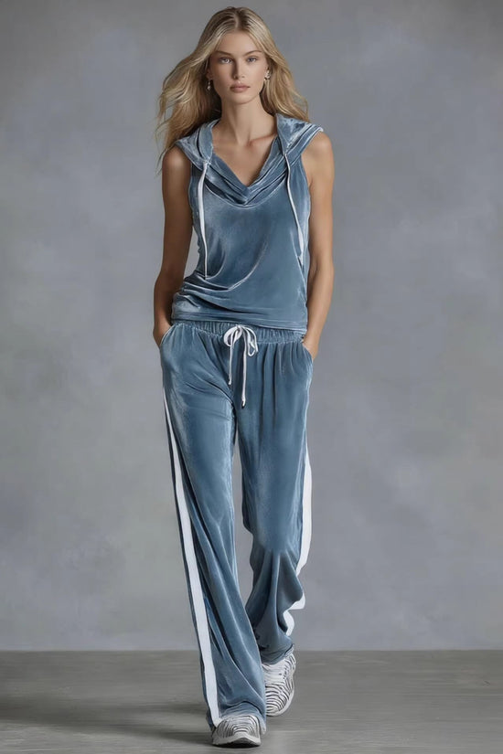 Velvet Womens Fashion Wide-Leg Pants Sports Suit 
