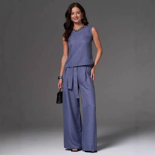 Women's Loose Casual Sleeveless Wide-Leg Pants Set 