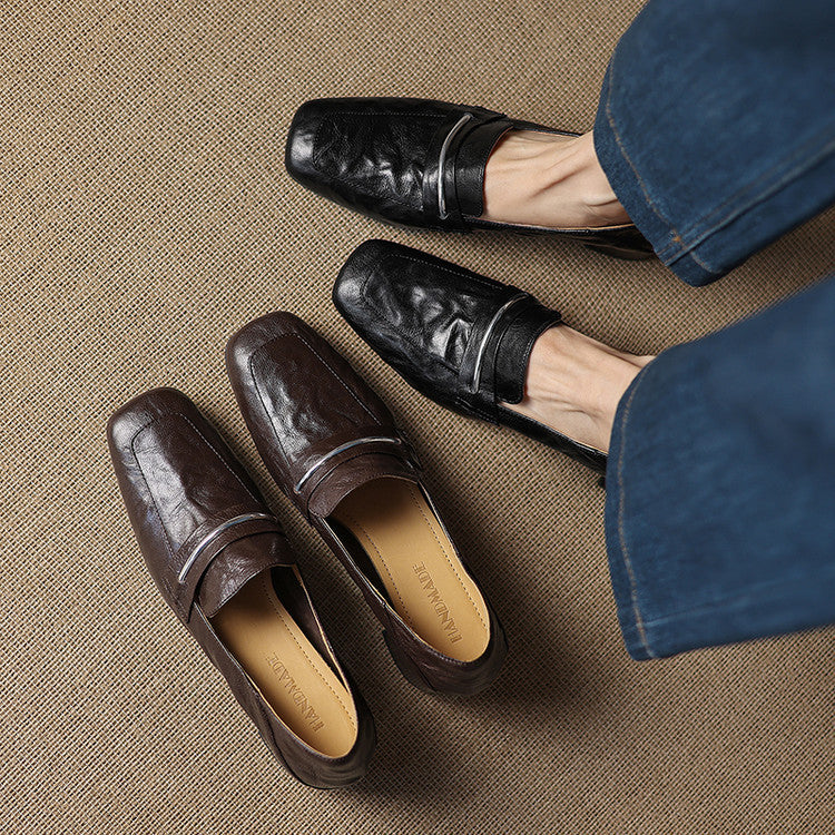 Womens Solid-color Square-toe Chunky-heel Sheepskin High Heels 