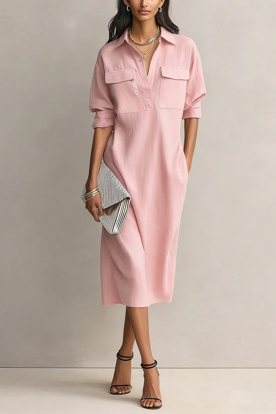 Elegant and Sophisticated Office Casual Fashion Fitted Comfortable Solid Color Mid-Length Dress 