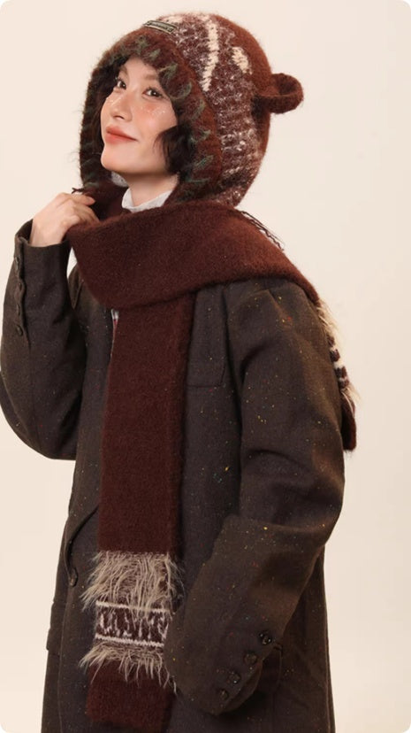 Women’s Cute Bear Ear Knitted Hat – Warm Ear-Covering Winter Beanie - FitiqueFit