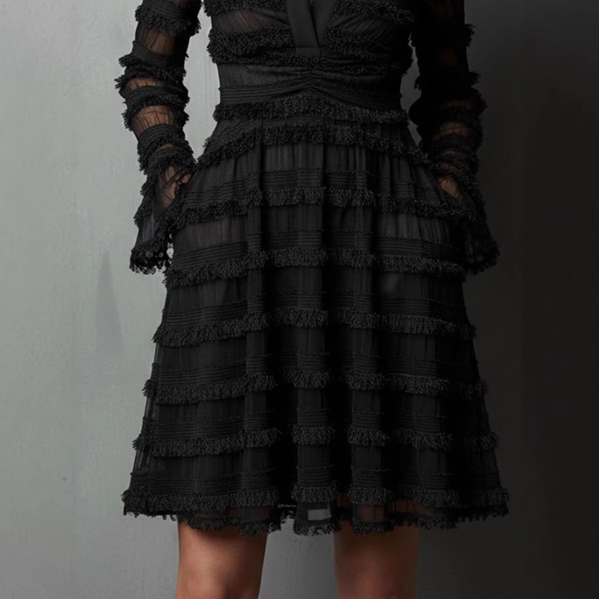 Spring New Sexy Sheer Fitted Dress Style High Waist Versatile Pleated Skirt 