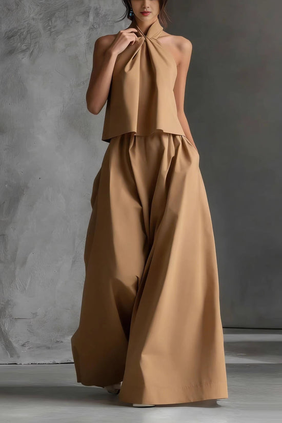 Loose Sleeveless Top High-Waisted Wide-Leg Pants Two-Piece Set for Women 
