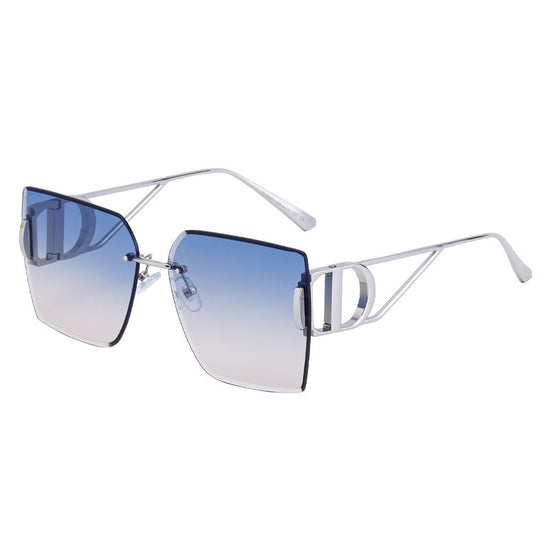 New Fashion Sunglasses Style Diamond-Cut Rimless Sunglasses for Women, Hollow Temple Design, Oversized Frame Women's Eyewear 