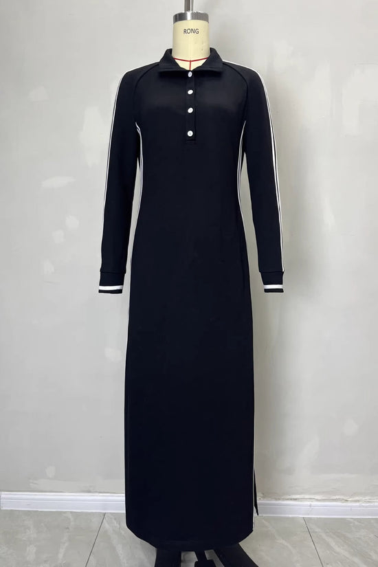 Long skirt women's simple white rolled edge button neck hoodie dress 