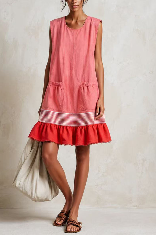 Elegant U-Neck Fitted Ruffle Dress for Women Long Dress with Vacation Vibes 