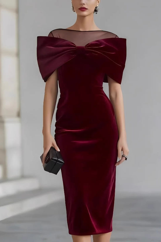 Chic Office Women's One-Shoulder Off-the-Shoulder Velvet Dress with Gold Thread 