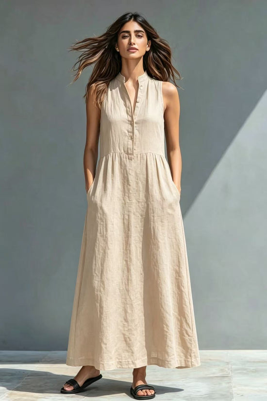 Resort-style Stand-collar Maxi Dress 