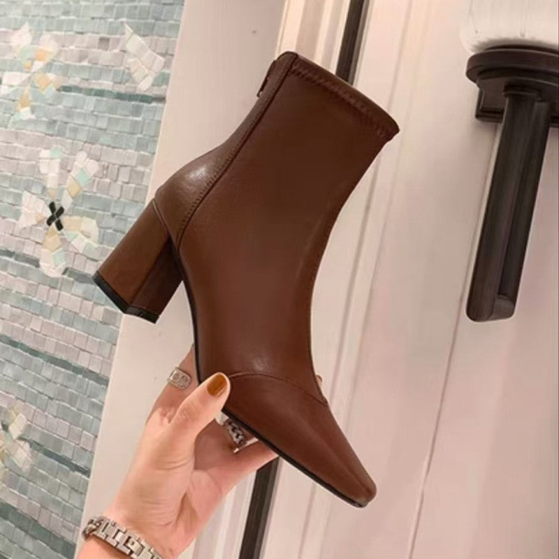 Soft Leather Back Zipper With Velvet To Show Skinny Boots CJ