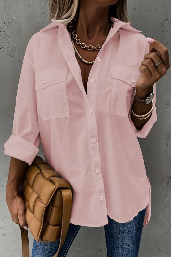 Women’s Casual Long Sleeve Shirt with Pocket CJ US