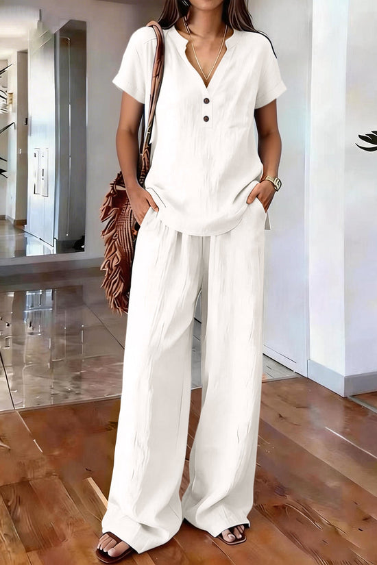 Women's Casual Solid-Colored Cotton And Linen Set 