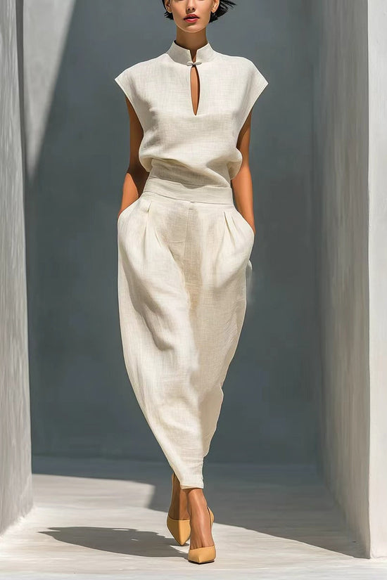 Chinese-style Satin Short-sleeve T-shirt And Pants Set For Women 