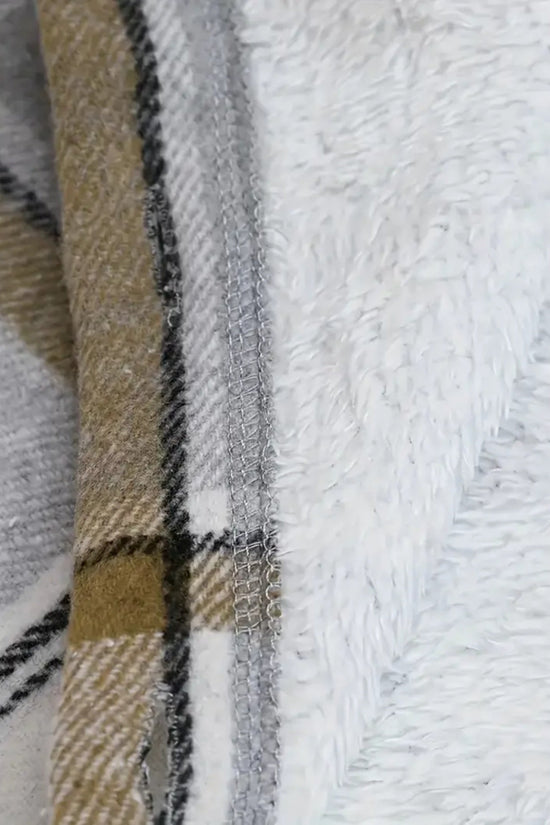 New Plaid Pattern Long Sleeved Hook And Loop Wool Lined Hooded Jacket For Warmth, Women's Plaid Hooded Drawstring Jacket, Single Breasted Closure, Comfortable And Casual CJ US