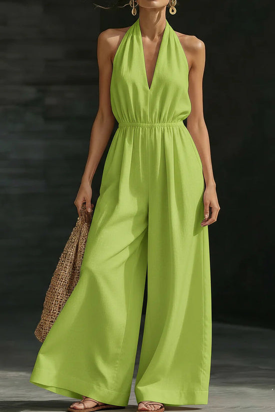 V-neck Halter Neck Jumpsuit For Women 