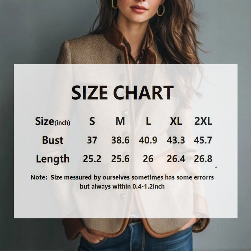 Women's Retro Elegant Jacket, Color-Block Button Front Coat With Stand Collar For Casual And Formal Wear 