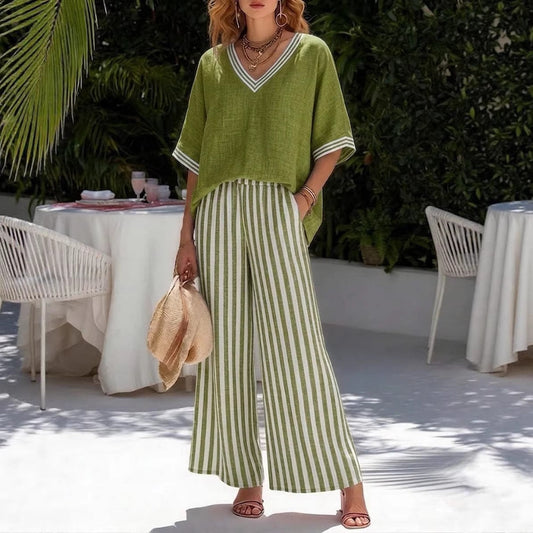 Tunic-style Striped Casual Trousers Womens Outfit 