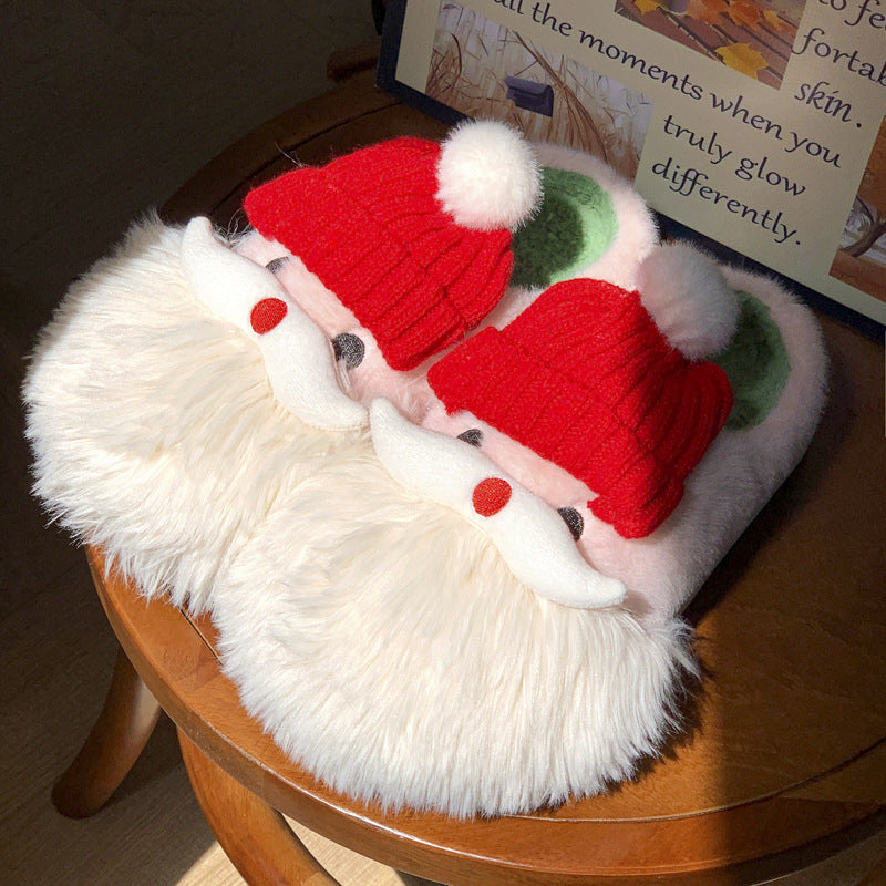 Cute Christmas Santa Claus Home Slippers Winter Warm Indoor Non-slip Floor Plush Shoes For Women CJ