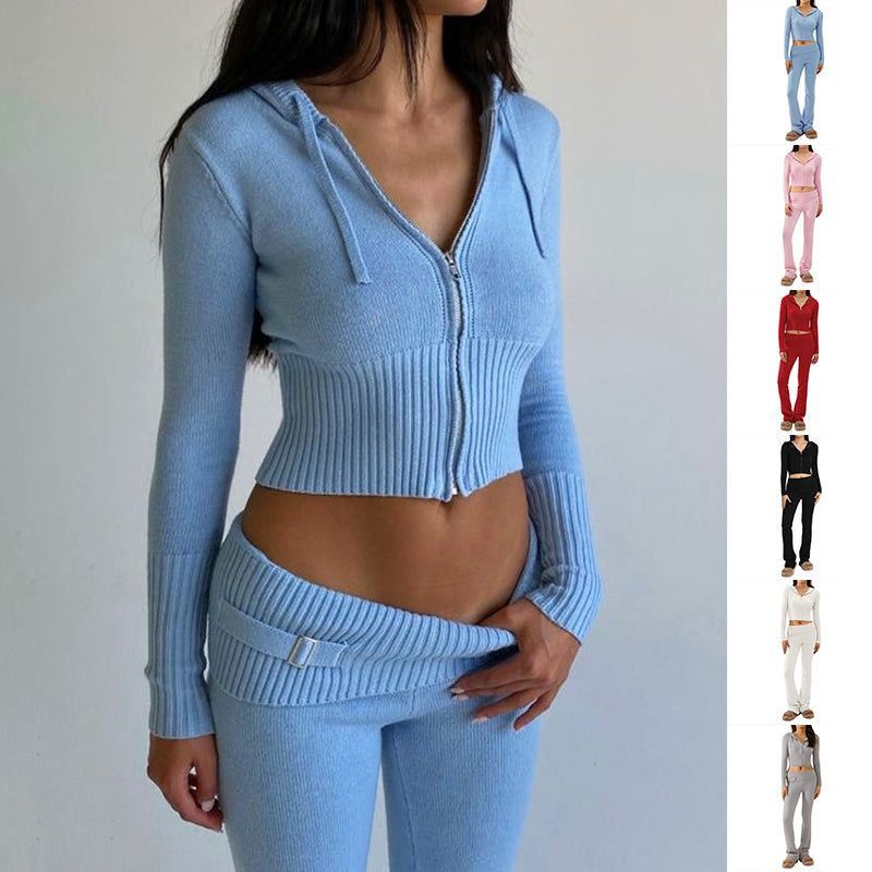 Long Sleeve Sweater & High Waist Long Pants Set | ladies long sweaters