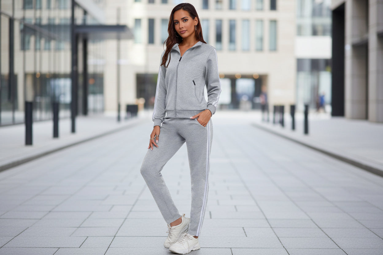 Women's Fashionable Printed Sports Long-Sleeve Hoodie Set 