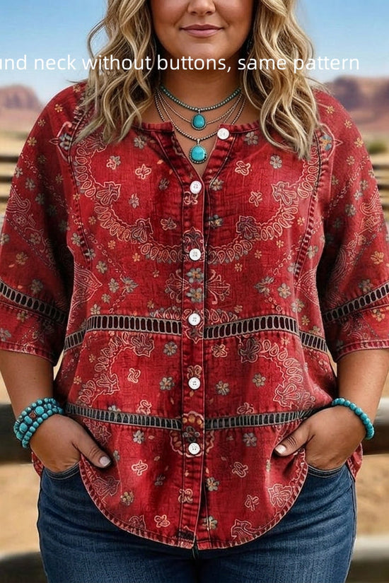European And American Retro Bohemian Hollow-Out Plus-Size Top 