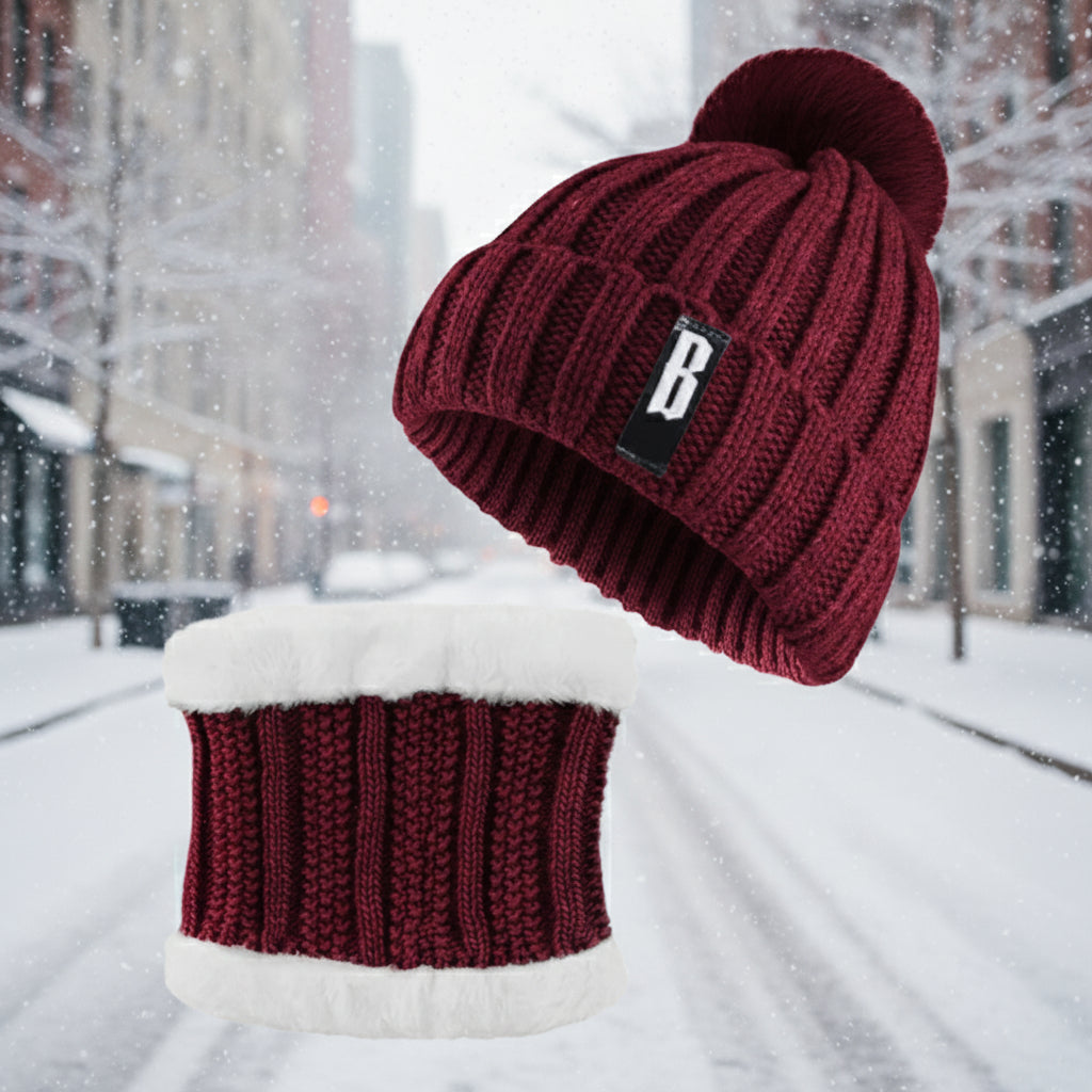 Winter Beanie Hat Scarf Set Women Warm Knitting Skull Cap 