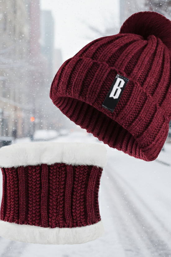 Winter Beanie Hat Scarf Set Women Warm Knitting Skull Cap 