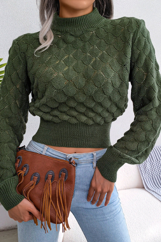 Autumn And Winter 3D Diamond Long-Sleeve Cropped Knit Sweater CJ US